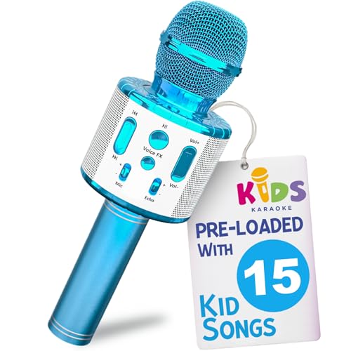 Move2Play, Kids Karaoke Microphone | Includes Pre-Loaded Songs & Bluetooth | Kids Birthday Party Gift | Toy for All Ages 2, 3, 4, 5, 6+ Year Old Girls, Boys & Toddlers - color: Blue