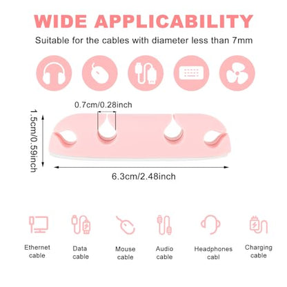 Mabor 3PCS Cable Clips Cord Wire Organizer Electrical Cable Management Holders 4 Hole Silicone Cable Harness USB Charging Accessory Cute Cable Holder for Office and Home Desk (Pink)