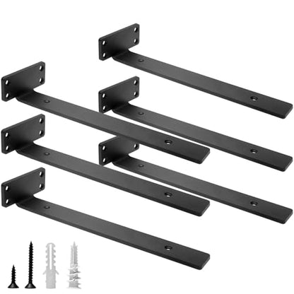 HITOMEN Heavy Duty Floating Shelf Brackets, 12-Inch (1/5'' Thick) Hidden Shelves Hardware, Cast Iron L Brackets, Rustic Industrial Black Metal Wall Shelving Supports, 6 Pack - size: 12 Inch, style: 6 Pack