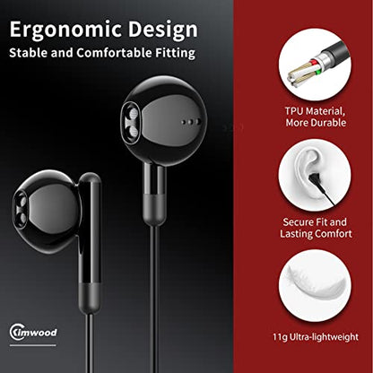 Kimwood Wired Earbuds with Microphone, Wired Earphones in-Ear Headphones HiFi Stereo, Powerful Bass and Crystal Clear Audio, Compatible with iPhone, iPad, Android, Computer Most with 3.5mm Jack - color: Black, size: regular