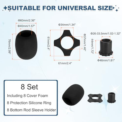 MECCANIXITY 8 Set Microphone Cover Foam Mic Cover, with 1.34" Mic Protection Silicone Ring and Anti Rolling Bottom Sleeve Holder for Karaoke DJ Concert Theater, Black - color: Black, size: 1.34"