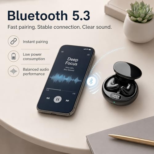 Invisible Sleep Wireless Earphone,Lightweight,Long Battery Life (black) | Ipx5 Waterproof Earbuds, Bluetooth 5.3, Painless Sleeping Earphones for Sensitive Sleeper - color: Black