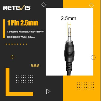 Retevis RB48 Walkie Talkie Eerpiece with Mic, 1 Pin 2.5mm, Acoustic Tube | Compatible with RB48 Plus/RB48A/RB48 Pro/RT49 Two Way Radio, Manufacturing Construction Radio Earpiece(2 Pack)