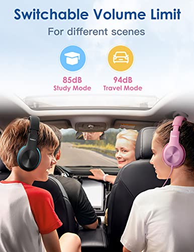 Nabevi BH100 Headphones for Kids, Over Ear, Wired, Hearing Protection, 85/94 dB Adjustable Volume Limit, Sharing Function, Microphone, Lightweight, Comfortable, [Sky Blue] - color: Sky Blue