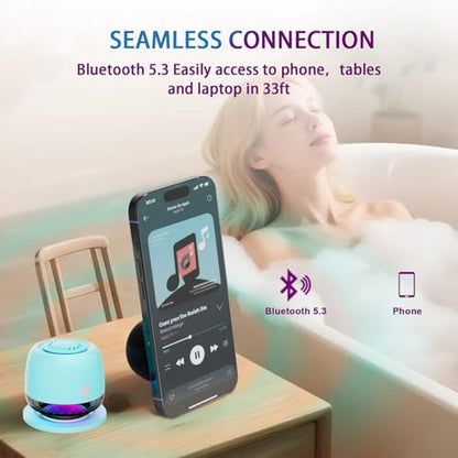 IPX67 Waterproof Shower Bluetooth Speaker,Magnetic Speakers,Wireless Induction Bluetooth Speaker with 6 RGB Light,Ideal Gift for Men,Women,Outdoor,Camping,Party,Room,Car,Home (Cyan Green)