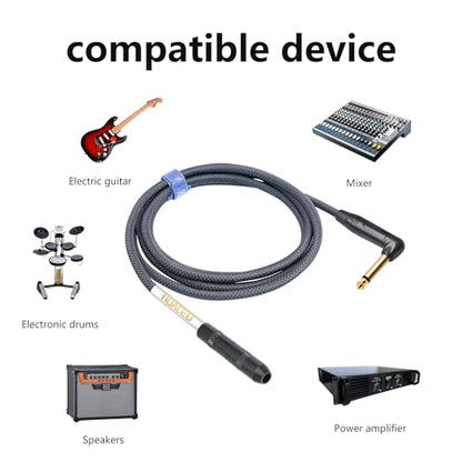6FT 6.35mm Right Angle TS Male to 6.35mm 1/4 Inch TS Female Cable, 6.35mm 1/4 Mono Male to Female Connector for Bottom Plug Guitar/V-Shape Guitar/Front Facing Jack Guitar-1Pack - color: 6FT Grey*1