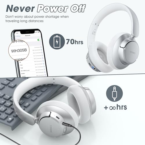 BERIBES Hybrid Active Noise Cancelling Headphones Wireless Over Ear 70Hours | Foldable Bluetooth 6.0,Transparent Modes,3.5MM Cable,Lightweight Built-in Mic,HiFi Stereo Deep Bass,Soft-Earpad,Fast Charging - color: Silver