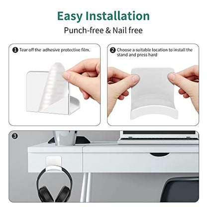 Headphone Hook for Desk, Headset & Controller Holder, White 2 Pcs | Space-saving headphone hanger and wall mount alternative, durable ABS with non-slip pad, supports up to 1 kg - color: White-2Pack