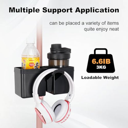 Koolehaoda Mic Stand Dual Cup Holder with Headset Hanger - Universal Clamp | Drink Holder for Music Stand, Light Stand, Tripod, for Live Streaming, Karaoke, Recording, Music Sheet, Easy Clamp-On Design - size: Cup Holder