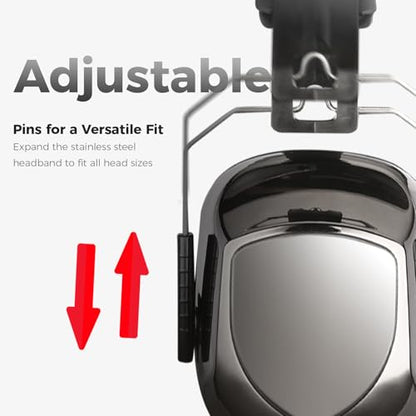 ProCase NRR 28dB Noise Reduction Ear Muffs, Foldable Adjustable Noise Cancelling Headphones - color: 1 - Metalic Black