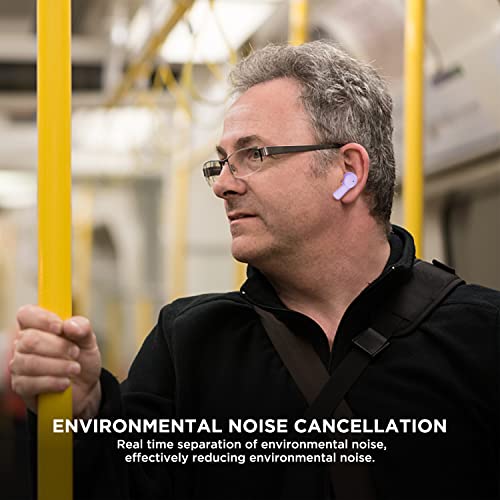 HTC True Wireless Earbuds 1 Bluetooth 5.3 Earphones, in-Ear Headphone ENC Noise Cancellation with Transparent Charging Case, 32-Hour Playtime/Built-in Mic/Touch Control -Crystal Purple - color: Purple