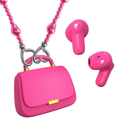 ANCwear Wireless Earbuds with Mini Handbag Case, 22H Playtime, Hot Pink | Bluetooth 5.3, 13mm drivers, touch controls and DIY stickers for music, calls, travel, everyday wear and gifting - color: Hot Pink-Vibrant