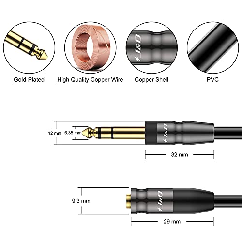 J&D 1/4 inch to 3.5mm Headphone Adapter, Heavy Duty Copper Shell Connecter Joint 3.5mm 1/8 inch Female TRS to 6.35mm Male TRS Stereo Audio Extension Cable, 9 Feet - size: 9 Feet