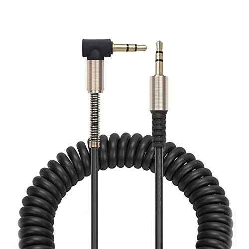 1-5ft 90 Degree Coiled Audio Cable, Compatible with iPhones, iPads, Samsung and Other 3.5mm DC Plug Port Devices, (Single-BLK)