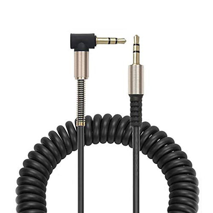1-5ft 90 Degree Coiled Audio Cable, Compatible with iPhones, iPads, Samsung and Other 3.5mm DC Plug Port Devices, (Single-BLK)