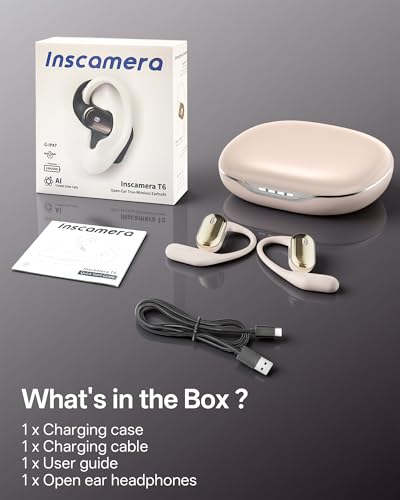 Open Ear Headphones, Over Ear Earbuds with Ear Hooks, True Wireless Bluetooth 6.0 Earphones with Mics, Stereo Sound, Ultra-Comfort, 60H Playtime, IPX7 Waterproof Ear Buds for Running Workout - color: White