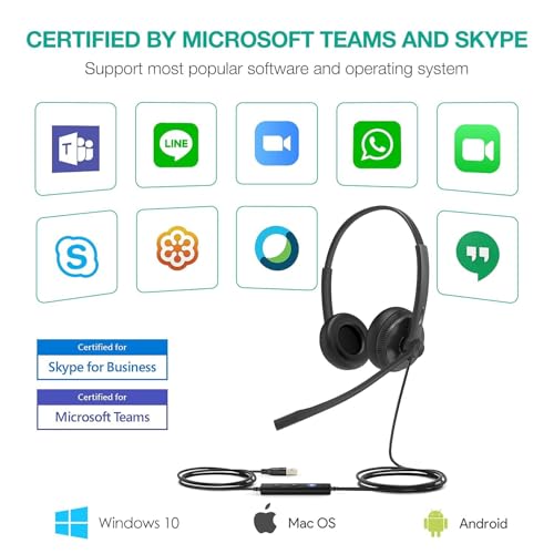 Yealink UH34 Wired Headset,USB-A,Noise Canceling Mic,in-Line Control,On-Ear | Teams/Zoom Certified, Stereo Headphones, Plug & Play for PC/Laptop/Phone, Call Center, WFH, Online Meeting, All-Day Comfort