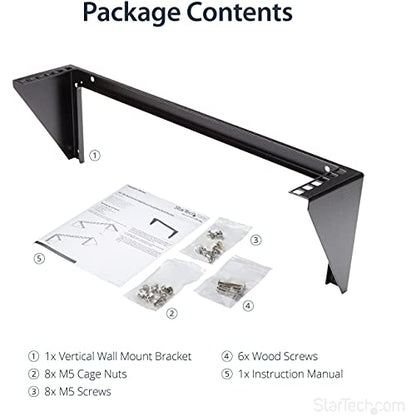 StarTech 2U Vertical Wall-Mount Rack Bracket, 19in, 125lb, TAA (RK219WALLV) | Open-frame L-shaped bracket for network, Server, Data and AV equipment, EIA-310, 56.7kg, W/hardware - size: 2U