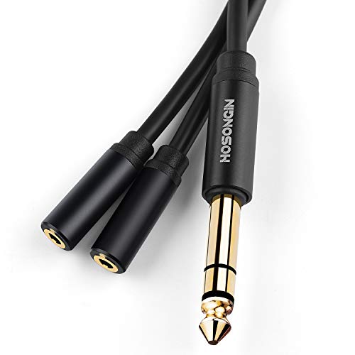 HOSONGIN 1/4 inch TRS to Dual 3.5mm Female Y Cable, 1.5ft, Black Copper Wire & Gold Plated Connectors, Compatible with Headphones - style: 1/4" TRSM to Dual 1/8" TRSF