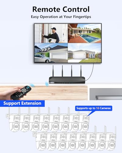 Wireless Security Camera System, 4MP PTZ Outdoor WiFi Video Surveillance | 350° PTZ Control, Color Night Vision, Motion Detection, 2-Way Audio, No Monthly Fee - size: 8-Cams 3TB HDD