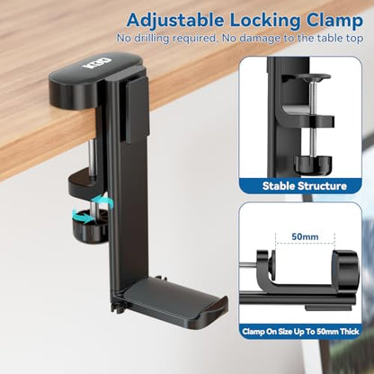 KDD 2 in 1 Headphone Hanger with Desk Cup Holder - Under Desk Clamp Rotatable Headset Holder - Suitable for Coffee Mups, Water Cups, Headphone(Black)
