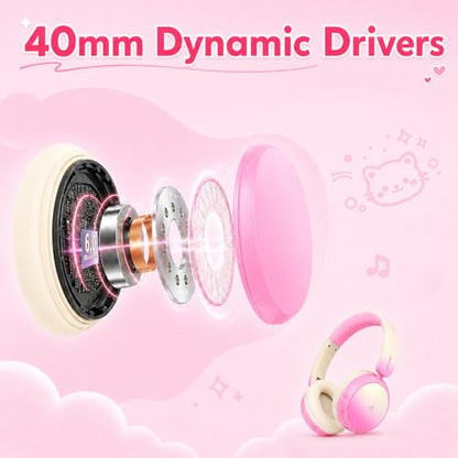 Kids Wireless Headphones for Girls,Over-Ear Kids Headset - color: Pink