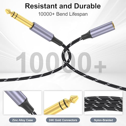 3.5mm to 1/4 Headphone Adapter Cable, TRS 6.35mm 1/4 Male to 3.5mm 1/8 Female Stereo Jack Audio Adapter for Amplifiers, Guitars, Keyboards Pianos, Home Theaters, Mixing Consoles, Headphones - 12 inch