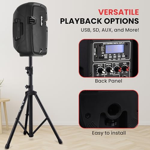 Pyle Active + Passive PA Systems - Dual 8inch 700 Watt Max Power Output Speaker with Microphone, Bluetooth Wireless Streaming, MP3/USB/SD/AUX Readers, Speaker Stands- Pyle PPHP849KT - size: 8 in