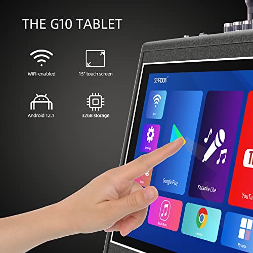 Karaoke Machine with Lyrics Display Screen for Adults, 15" Tablet | Bluetooth Speaker with 2 Rechargeable UHF Mics, 1000W Peak Power, DJ Lights, Portable Karaoke System for Any Occasion - color: Black