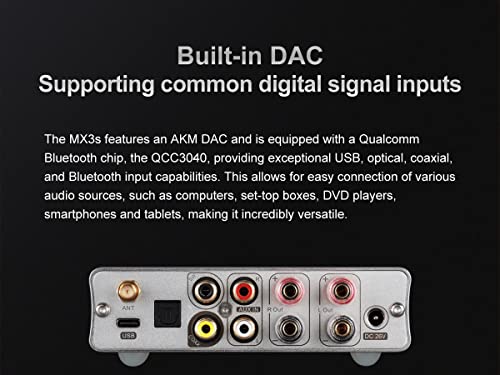 Topping MX3S DAC Amplifier Support Bluetooth Input 62W*2 Merus Class D 700mW*2 HPA Power Auto On/Off with Remote Control (Silver) - color: Silver