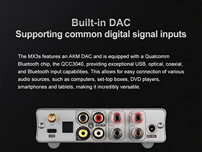 Topping MX3S DAC Amplifier Support Bluetooth Input 62W*2 Merus Class D 700mW*2 HPA Power Auto On/Off with Remote Control (Silver) - color: Silver