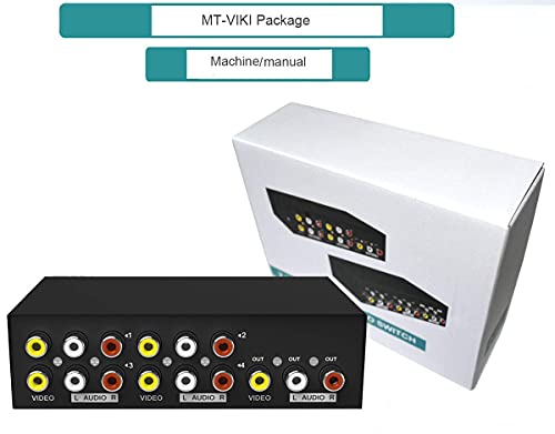 MT-ViKI 4 Way AV RCA Switch, 4 in 1 Out Composite Video L/R Audio Switcher Selector Box for DVD Player, SNES, N64, PS2/3 Game Consoles