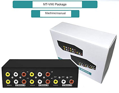 MT-ViKI 4 Way AV RCA Switch, 4 in 1 Out Composite Video L/R Audio Switcher Selector Box for DVD Player, SNES, N64, PS2/3 Game Consoles