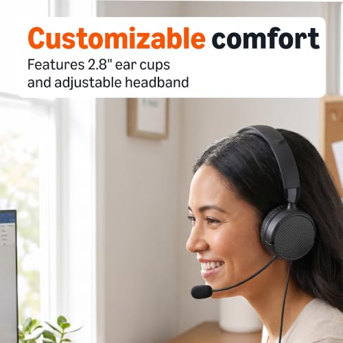 Amazon Basics On Ear Wired Computer Headset with Adjustable Microphone, 3.5mm Port or in-Line Control with USB-A Port, Foldable, Clear Sound, Small/Medium Size, Black - size: One Size, style: Wired