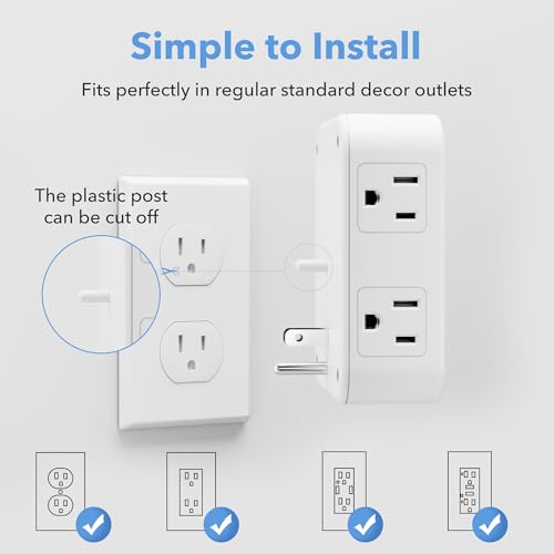BN-LINK Multi Plug Outlet Extender with 8 Outlets 3 USB Ports (1 USB C), Surge Protector 800 Joules, 4-Sided Multiple Plug Expander Outlet Splitter for Home, Office, 15A/1875W, White - size: 8 Outlets (USB)