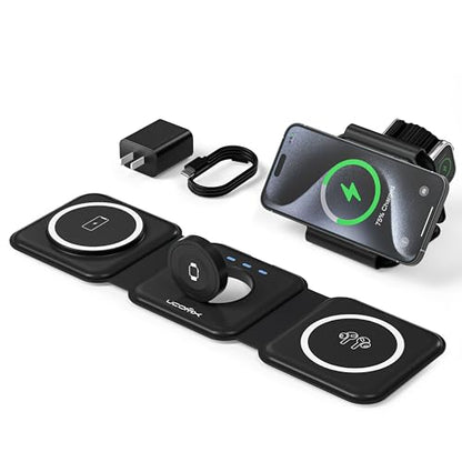 3 in 1 Charging Station for Multple Devices,Foldable 3 in 1 Wireless Charger for Travel,Nano Wireless Charging Station for iPhone16 15 14 13 12 Pro Max/Watch 10 9 8 7 6 5 4 3 Ultra/AirPod Pro - color: Black