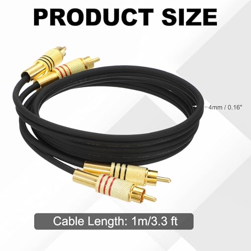 MECCANIXITY 2RCA Male to 2RCA Male Audio Stereo Cable, 3.3 ft RCA Subwoofer Cable with Gold Plated Plugs for Home Theater, HDTV, Amplifiers, Speakers, Black Cable Gold Shell - color: Black/Gold, size: 3.3 ft