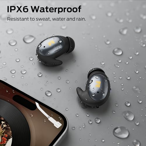 Monster Sleep Ear100 Ear Buds, Sleep Headphones with Stereo Sound, Design for Side Sleeper, 32H Playtime, Bluetooth 6.0, ENC Noise Cancelling, IPX6 Waterproof Mini Earbuds, Black