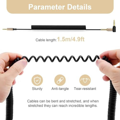 Replacement Coiled Spring Audio Cable Compatible with Bose 700 QuietComfort Ultra QC45 QC35II QC35 QC25 NC 700 Soundlink Soundtrue Noise Cancelling Headphones (Gold) - color: black