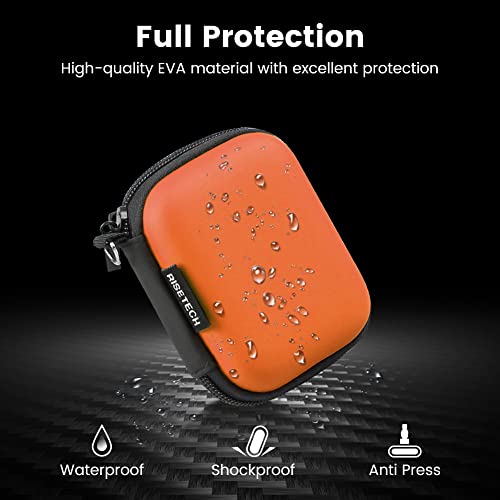 Earbud Case, RISETECH Hard EVA Earphone Travel Case Holder Headphone Small Zipper Pouch Compatible with Flash Drive, SD Cards, USB Charger Cable, AirPods, Sony Wired Earbuds with Keychain -Orange - color: Orange