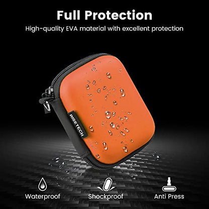 Earbud Case, RISETECH Hard EVA Earphone Travel Case Holder Headphone Small Zipper Pouch Compatible with Flash Drive, SD Cards, USB Charger Cable, AirPods, Sony Wired Earbuds with Keychain -Orange - color: Orange