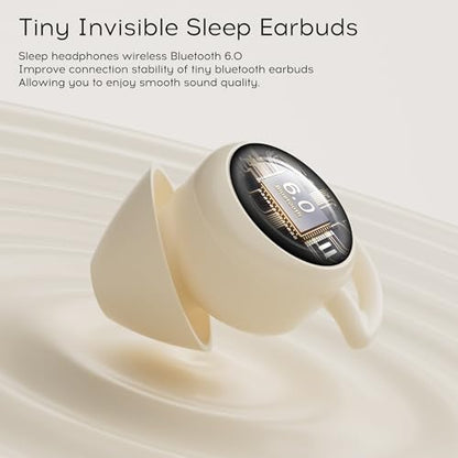 Sleep Earbuds Bluetooth 6.0, Mini Invisible Silicone Sleep Earbuds for Side Sleepers, Noise Blocking Sleeping Headphones, Hidden Earbuds with LED Display for Small Ears, Sleep & Relax (Beige)