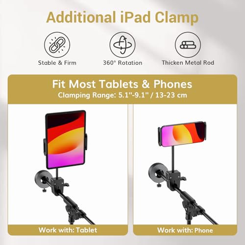 TONOR Microphone Stand with Tablet Holder, Tripod Boom Arm for Floor, Adjustable Height and Angle, Stand with Carrying Bag, Pad Clamp, Max 190 cm/74.8inch, High Compatibility, Cup Tray, T35+ - style: Mic Stand with Tray