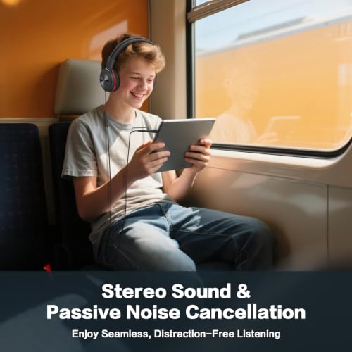 SIMOLIO Wired Headphones for Kids with Mic, USB C & 3.5mm, Safe Volume, Share Port & Pouch, Kids Headphones w/Passive Noise Cancelling, Foldable Headsets for School Airplane Travel iPad (Black) - color: Midnight Black USB C&3.5mm