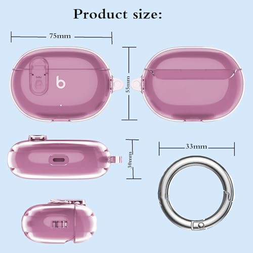 Beats Studio Buds/Studio Bud Plus Case Cover Clear 2021/2023 Lock Clip with Clean Kit, GARTOO Protective Case and Cleaning Pen Compatible with Beat Studio Bud + for Women Girls Kids -Clear Pink - color: Clear Pink