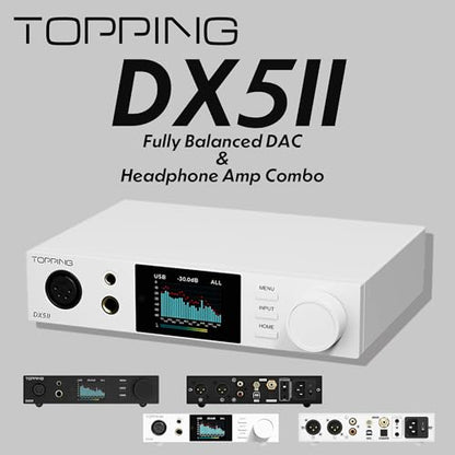 TOPPING DX5 II Hi-Res DAC & Headphone Amp Combo – Dual ES9039Q2M, X-Hybrid Amp, 10-Band PEQ, LDAC Bluetooth 5.1, 4.4mm Balanced & 6.35mm Headphone Output, Preamp Mode, 12V Trigger (White) - color: White