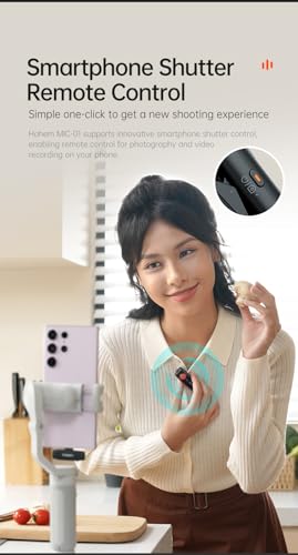 hohem MIC-01 Wireless Lavalier Lapel Microphone for iPhone iPad, with Noise Cancellation,MFi Certified,Remote Contro,Built-in Storage,20H Battery Life, Wireless Microphone for Live Stream