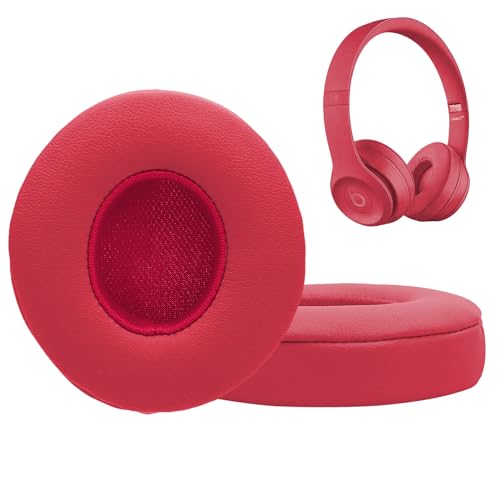 Earpad Cushions Covers for Beats Solo 2 Solo 3 (B0534/A1796) Wired Wireless Headphones with Noise Isolation Memory Foam and Protein Leather Sweat-Proof (Red)