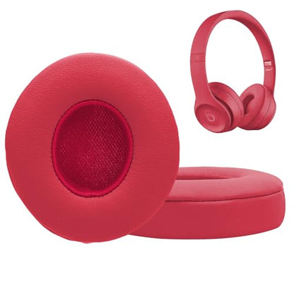 Earpad Cushions Covers for Beats Solo 2 Solo 3 (B0534/A1796) Wired Wireless Headphones with Noise Isolation Memory Foam and Protein Leather Sweat-Proof (Red)