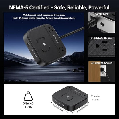 Charging Station 67W, 6 in 1 iPhone Charger Station with USB Port | Wireless Charging, 2× AC Outlets, Desktop/Bedside/Nightstand GaN Multi Power Station for iPhone, Galaxy, Hotel-Grade, Black - color: Black